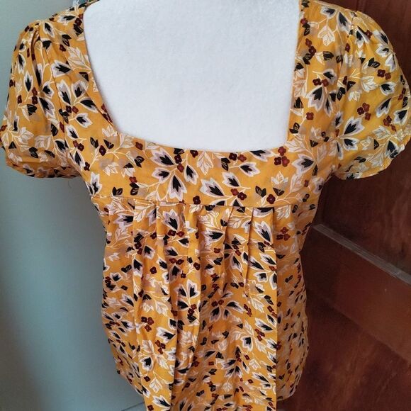 TRAMP square neck floral‎ leaf print babydoll top - Picture 2 of 6